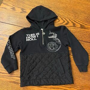 DISNEY Star Wars BB-8 Boy’s Pull Over Hoodie Size S Black/Silver Sweatshirt Hood